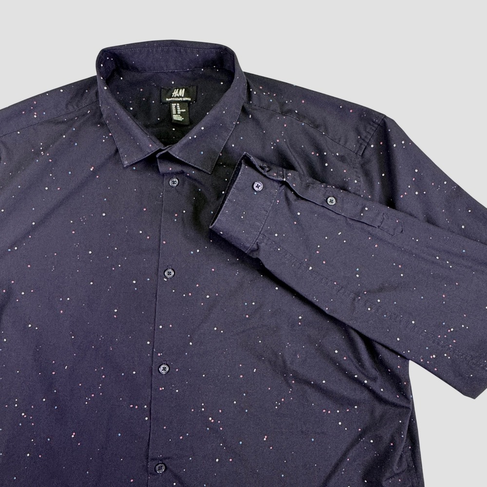 H&M Button Down Shirt Men's XL Long Sleeve Black Speckled Slim‎ Fit Streetwear